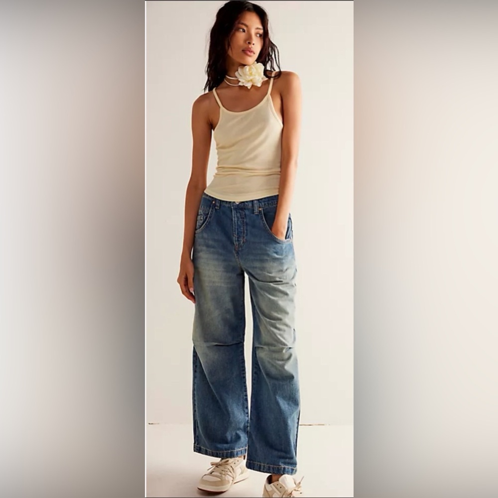 New We The Free Twin Flame High Rise Cropped Wide Leg Jeans Size 27